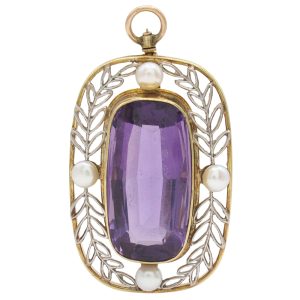 Vintage 8.80ct Amethyst Pendant with Cultured Pearls 14K Gold