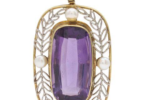 Vintage 8.80ct Amethyst Pendant with Cultured Pearls 14K Gold