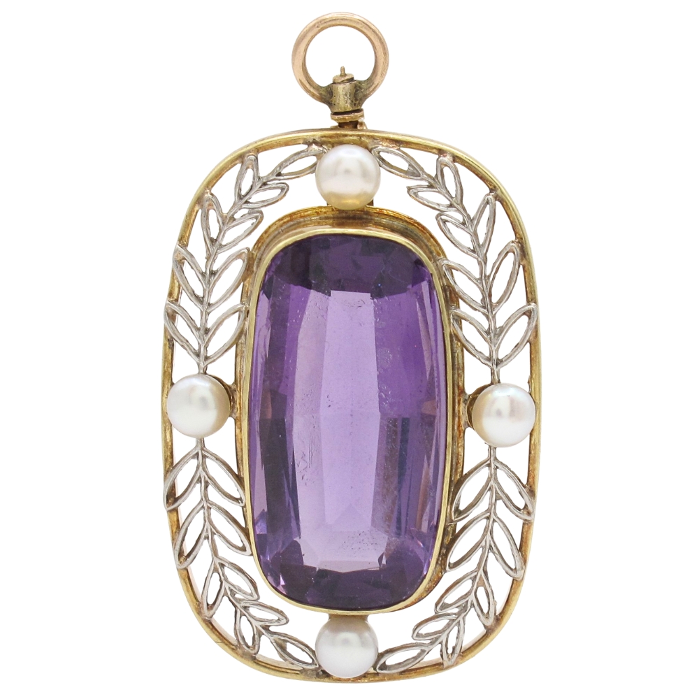 Vintage 8.80ct Amethyst Pendant with Cultured Pearls 14K Gold Vintage 8.80ct Amethyst Pendant with Cultured Pearls 14K Gold