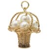Vintage Cultured Pearl Basket Charm 14K Gold Three-Dimensional front