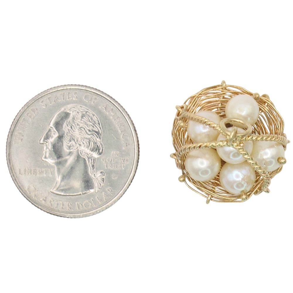 Vintage Cultured Pearl Basket Charm 14K Gold Three-Dimensional top Vintage Cultured Pearl Basket Charm 14K Gold Three-Dimensional top