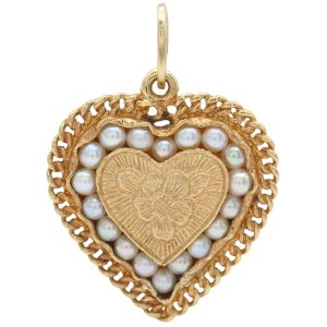 Vintage Cultured Pearl Heart Locket Charm or Pendant 14K Gold