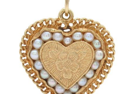 Vintage Cultured Pearl Heart Locket Charm or Pendant 14K Gold