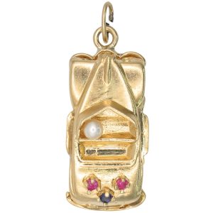 Vintage Jeweled Convertible Car Charm 14K Gold Three-Dimensional front