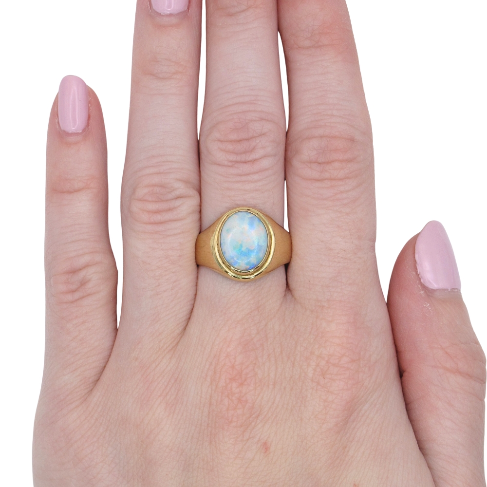 Vintage Opal Signet Ring 14K Gold worn Vintage Opal Signet Ring 14K Gold worn