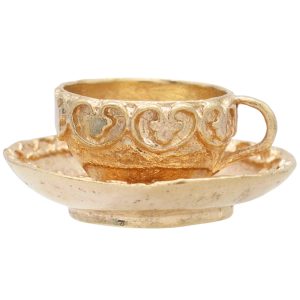 Vintage Tea Cup & Saucer Charm 14K Gold Three-Dimensional side
