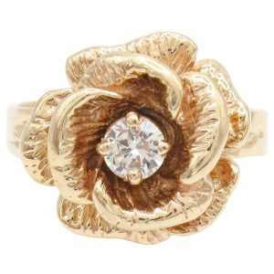 0.25ctw Diamond Rose Flower Ring 14K Gold front