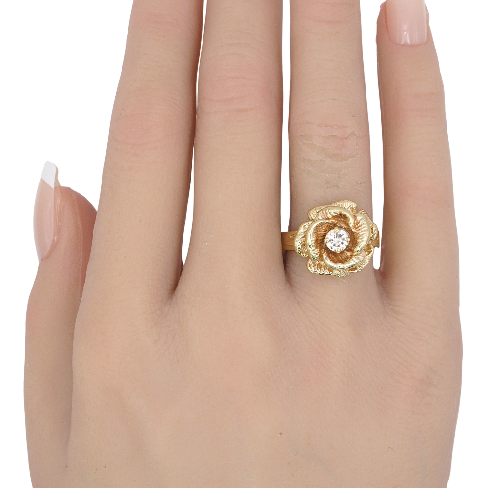 0.25ctw Diamond Rose Flower Ring 14K Gold worn 0.25ctw Diamond Rose Flower Ring 14K Gold worn