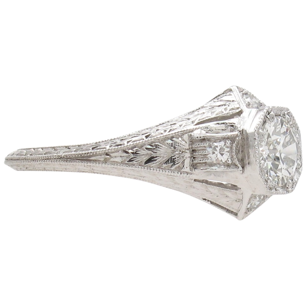 0.46ctw Diamond Art Deco Engagement Ring Platinum side 0.46ctw Diamond Art Deco Engagement Ring Platinum side