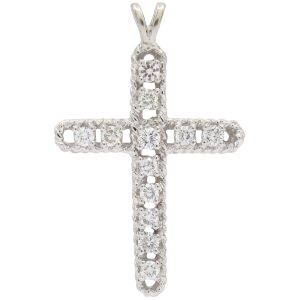 0.48ctw Diamond Cross Pendant 14K White Gold