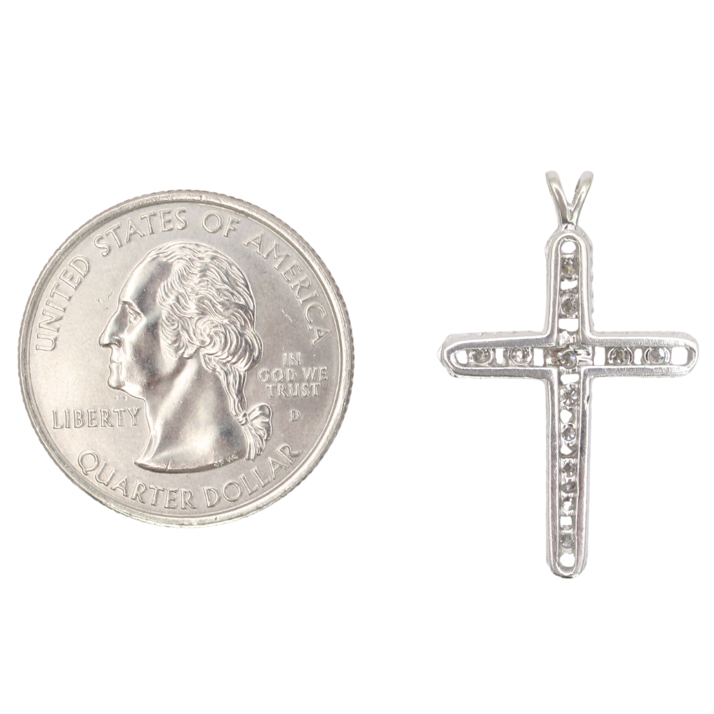 0.48ctw Diamond Cross Pendant 14K White Gold back and size 0.48ctw Diamond Cross Pendant 14K White Gold back and size