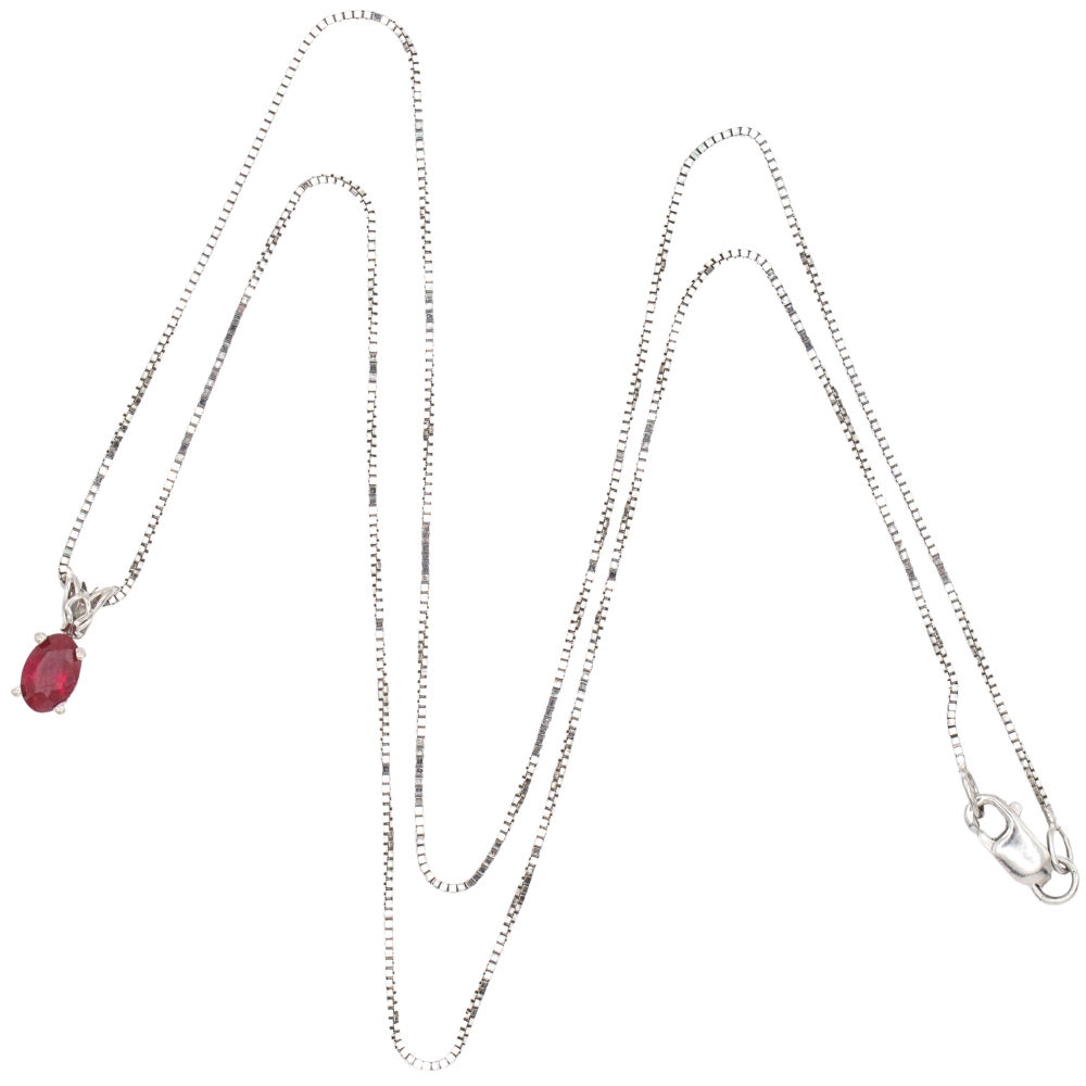 0.60ct Ruby Solitaire Necklace 14K White Gold full 0.60ct Ruby Solitaire Necklace 14K White Gold full