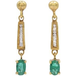 0.60ctw Natural Emerald Dangle Earrings 18K Gold