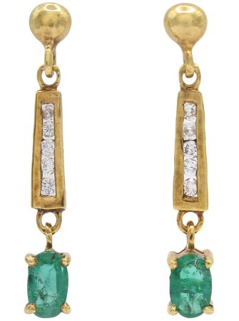 0.60ctw Natural Emerald Dangle Earrings 18K Gold