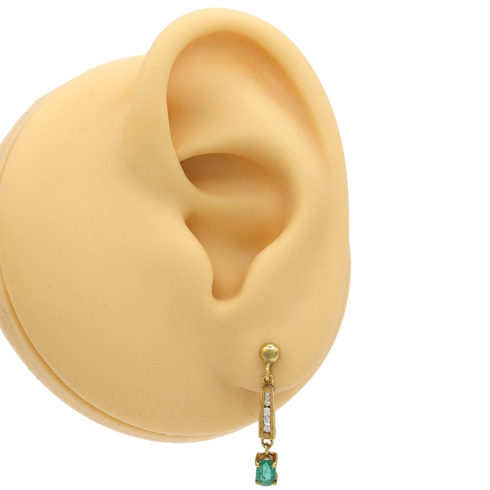 0.60ctw Natural Emerald Dangle Earrings 18K Gold worn 0.60ctw Natural Emerald Dangle Earrings 18K Gold worn