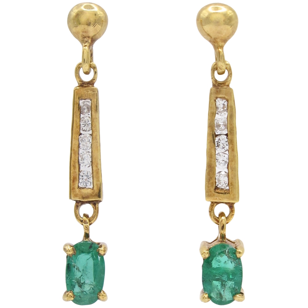 0.60ctw Natural Emerald Dangle Earrings 18K Gold