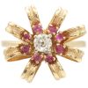 0.70ctw Old Mine Cut Diamond Ring with Ruby Accents in 14K Gold front