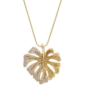 0.75ctw Diamond Monstera Leaf Necklace 14K Gold pendant