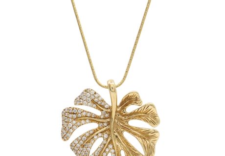 0.75ctw Diamond Monstera Leaf Necklace 14K Gold pendant
