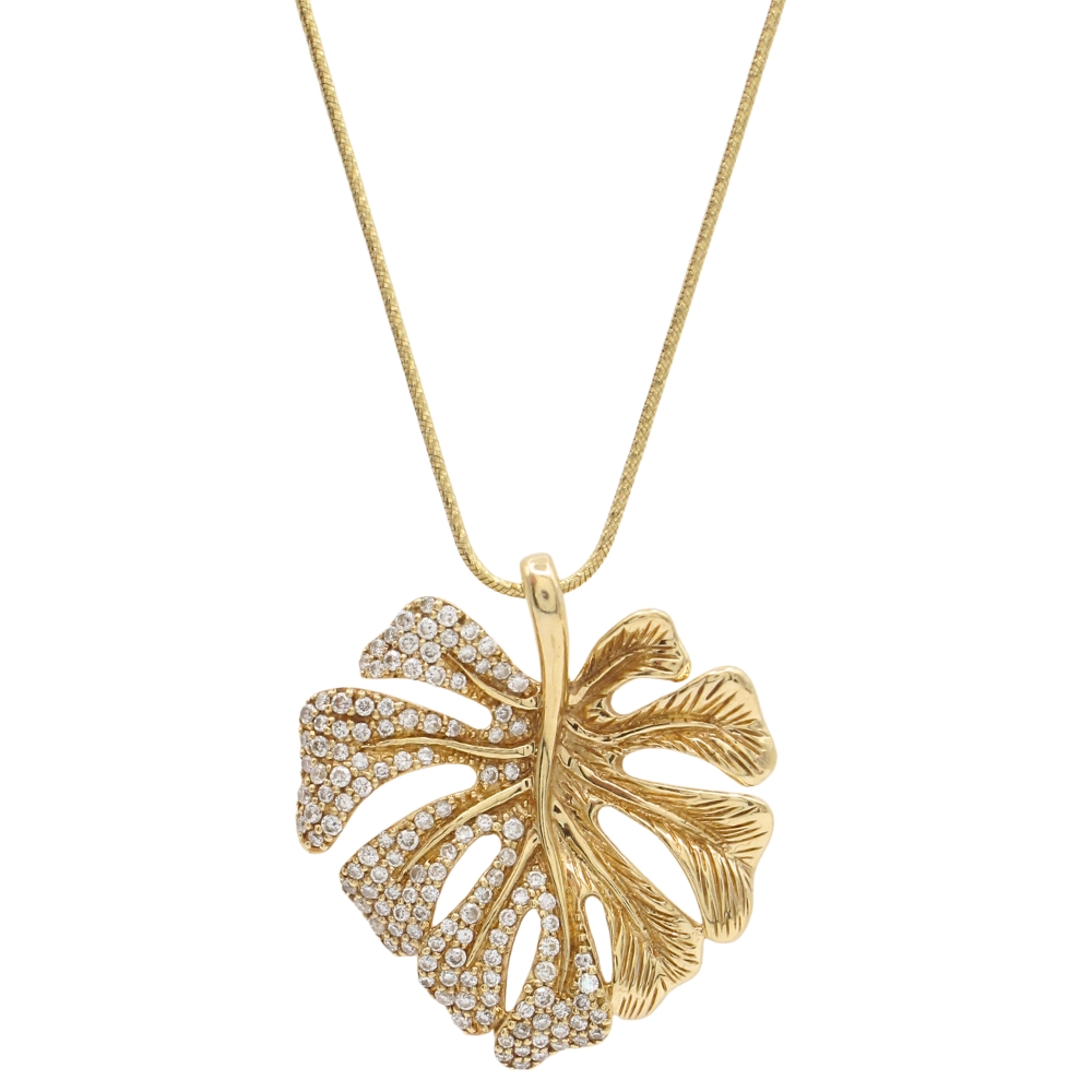 0.75ctw Diamond Monstera Leaf Necklace 14K Gold pendant 0.75ctw Diamond Monstera Leaf Necklace 14K Gold pendant