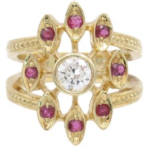 1.0ctw Diamond Fashion Ring with Ruby Accents 14K Gold front