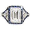 1.19ct Emerald Cut Diamond Edwardian Ring with Sapphire Frame GIA