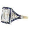 1.19ct Emerald Cut Diamond & Sapphire Edwardian Ring GIA 18K Gold & Platinum Detail