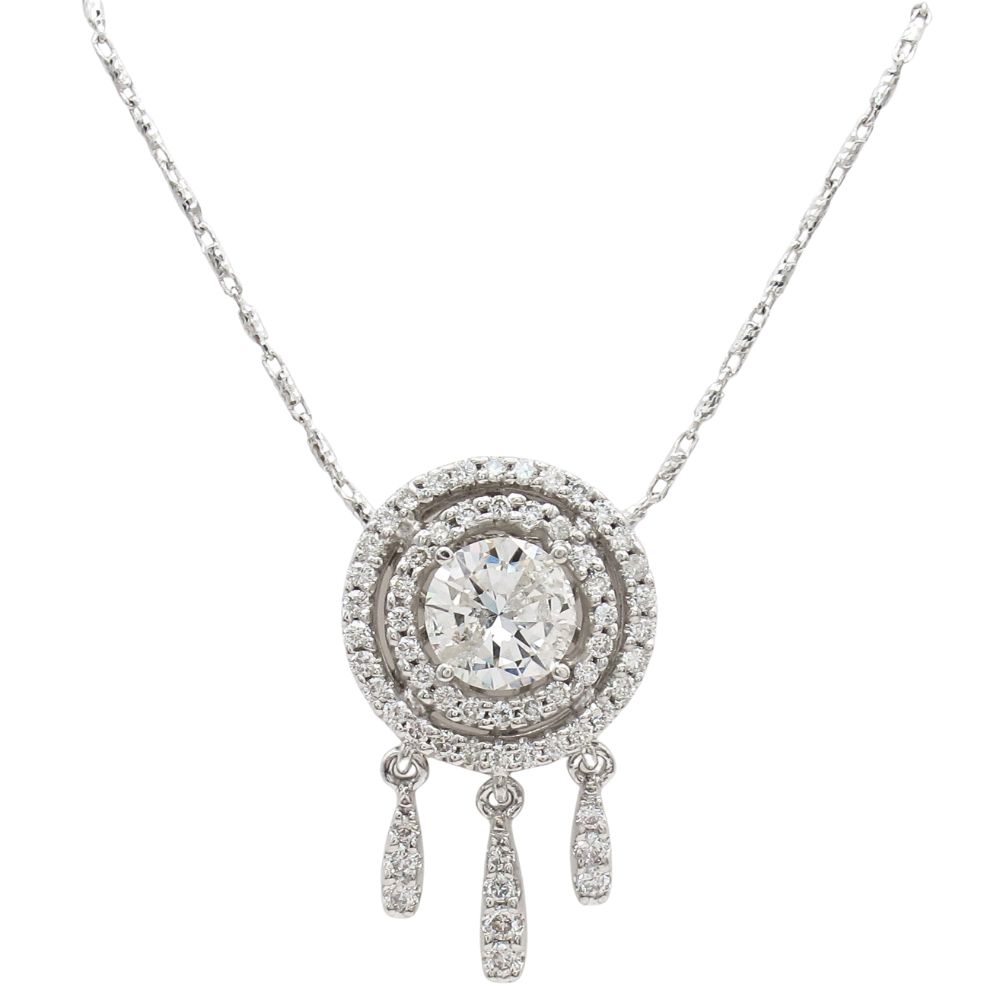 1.2ctw Round Diamond Double Halo Drop Necklace 14K