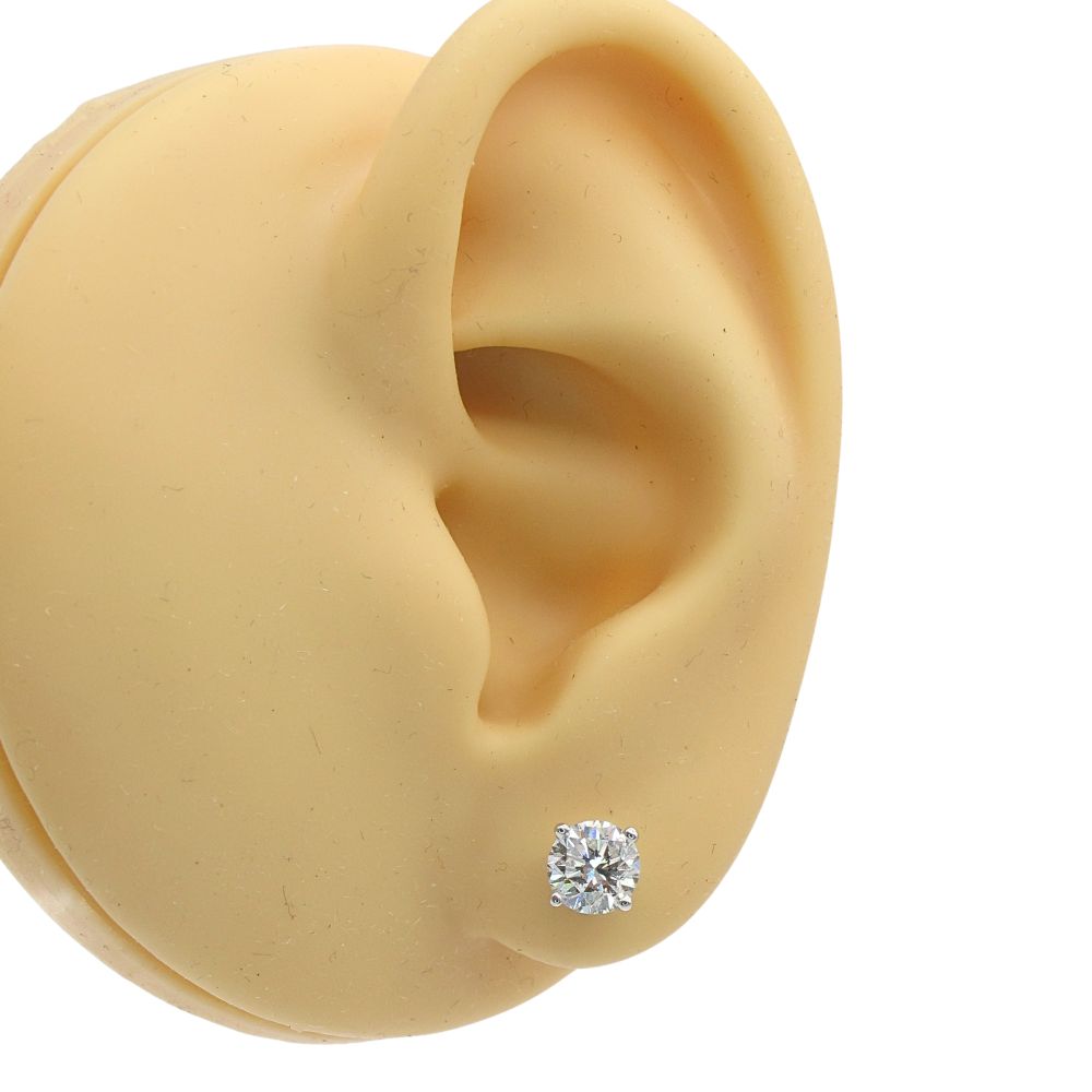 1.4ct Round Diamond Solitaire Stud Earrings 14K White Gold H-I1 Modeled 1.4ct Round Diamond Solitaire Stud Earrings 14K White Gold H-I1 Modeled