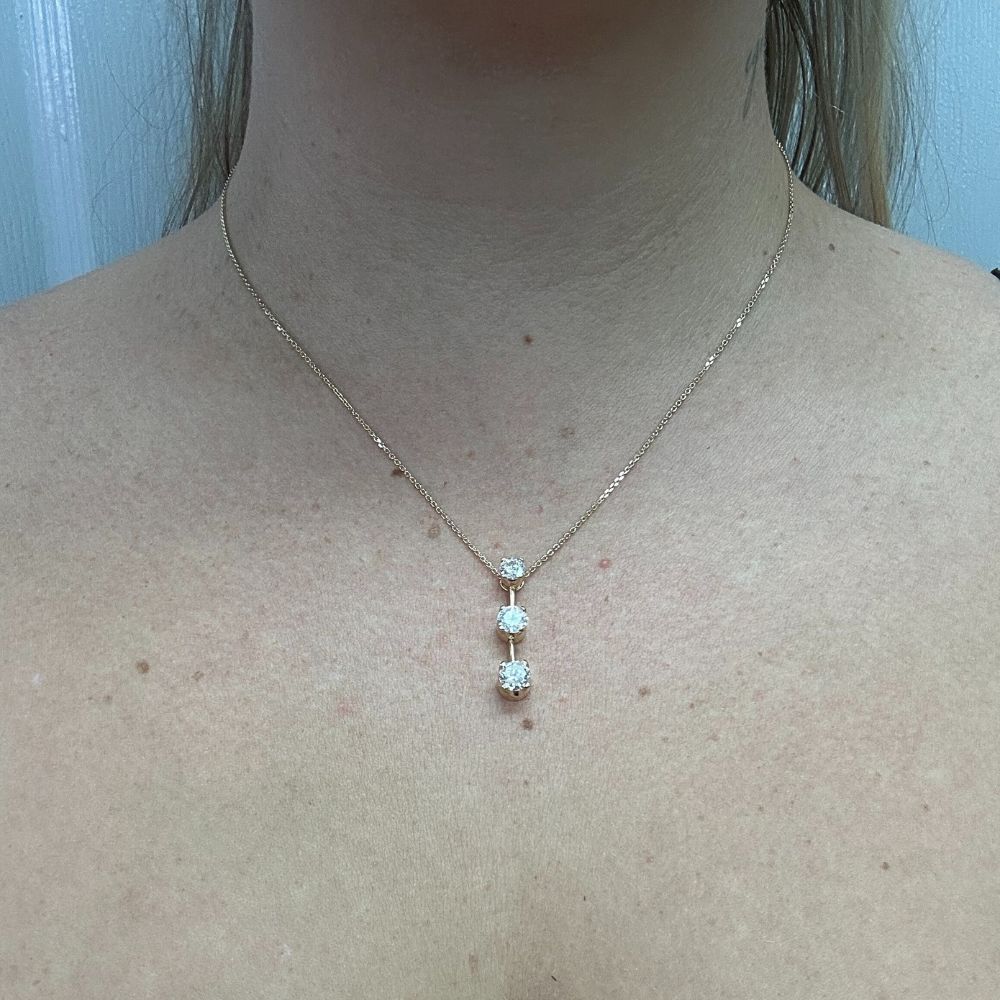 1.58ctw 3-Stone Graduated Diamond Pendant 14K Yellow Gold Modeled 1.58ctw 3-Stone Graduated Diamond Pendant 14K Yellow Gold Modeled