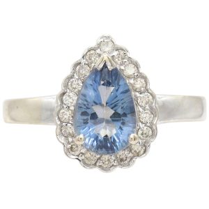 1.67ctw Pear Blue Spinel Ring 14K White Gold front