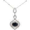 1.72ct Blue Sapphire Diamond Halo Necklace 18K White Gold Front