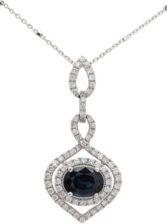1.72ct Blue Sapphire Diamond Halo Necklace 18K