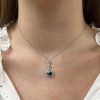 1.72ct Blue Sapphire Diamond Halo Necklace 18K White Gold Modeled