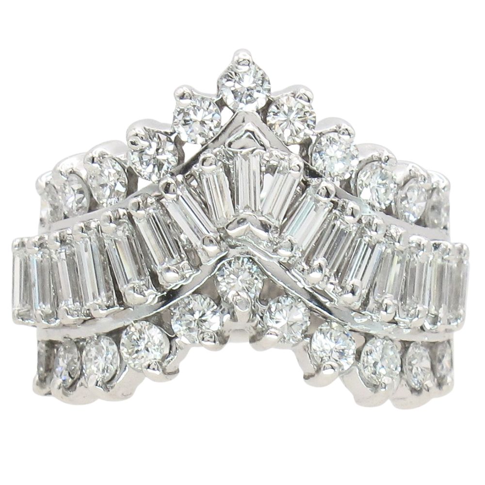 1.73ctw Diamond Chevron 3 Row Band 14K White Gold Front 1.73ctw Diamond Chevron 3 Row Band 14K White Gold Front
