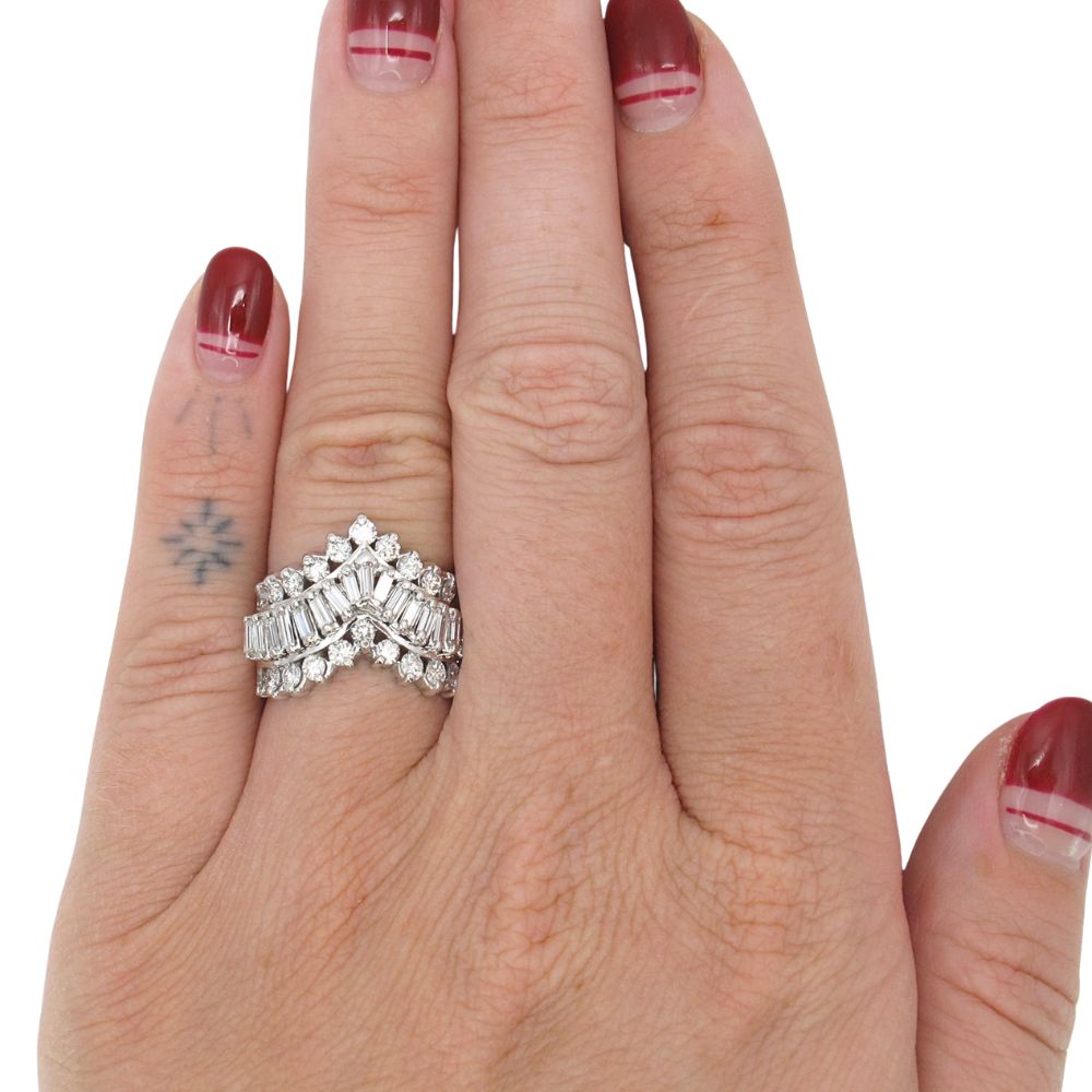 1.73ctw Diamond Chevron 3 Row Band 14K White Gold Modeled 1.73ctw Diamond Chevron 3 Row Band 14K White Gold Modeled