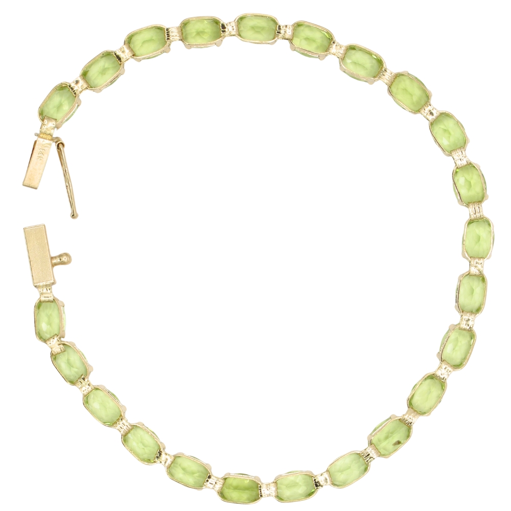 11.50ctw Peridot Line Bracelet 14K Gold back 11.50ctw Peridot Line Bracelet 14K Gold back