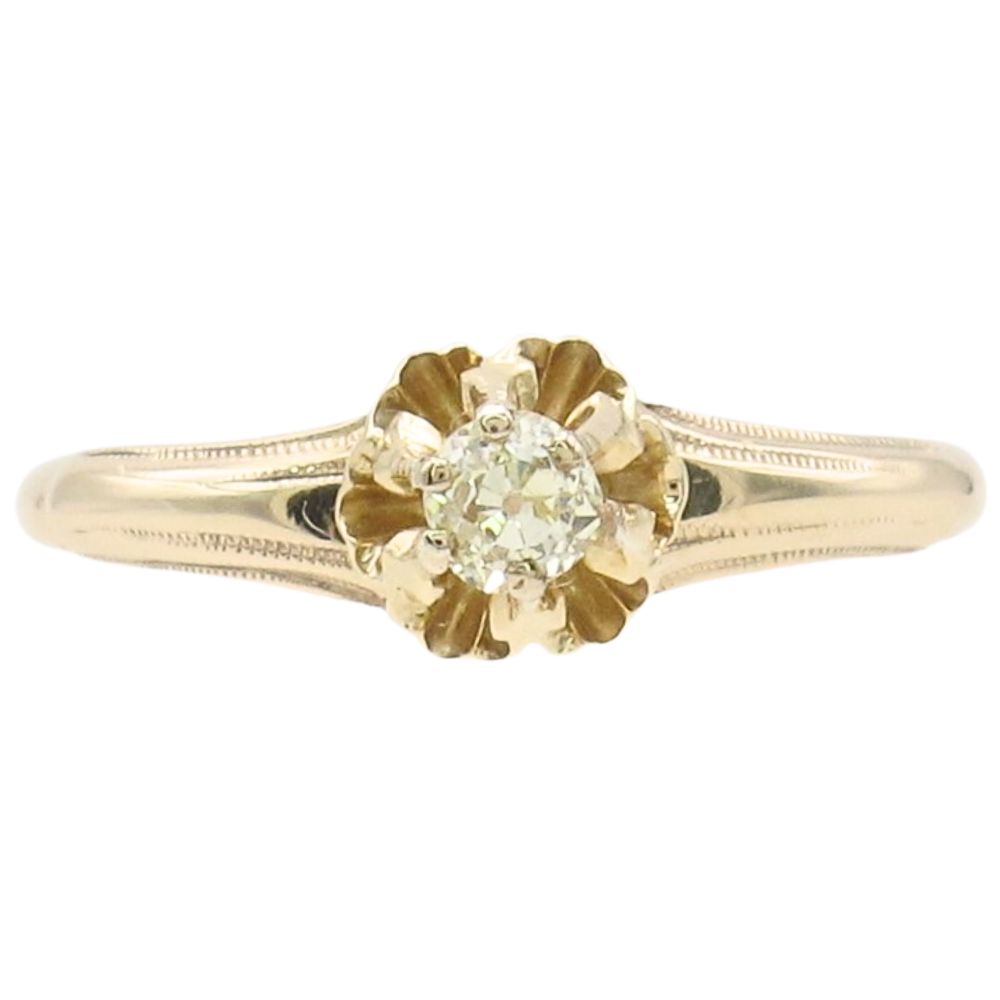 .15ct Solitaire Old Mine Cut Buttercup Victorian Ring 14K