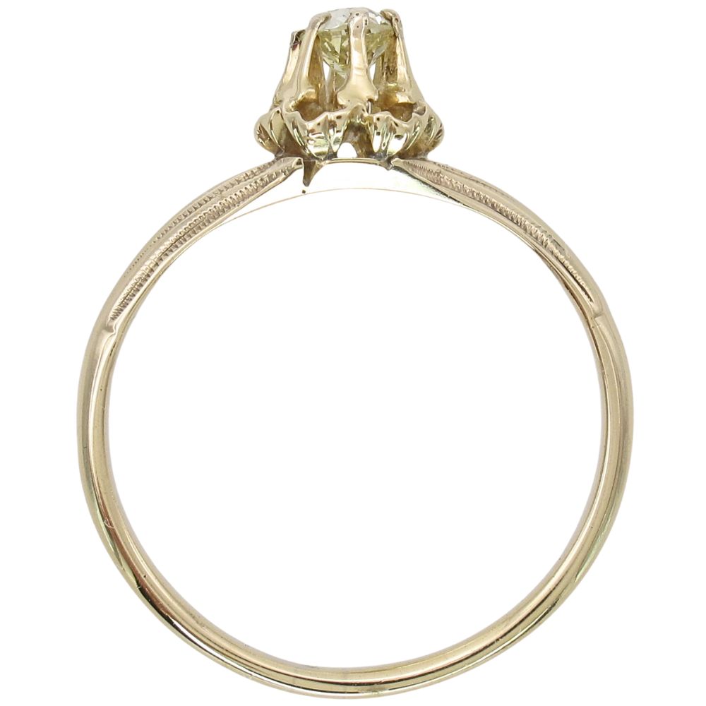 .15ct Solitaire Old Mine Cut Buttercup Victorian Ring 14K Yellow Gold Profile .15ct Solitaire Old Mine Cut Buttercup Victorian Ring 14K Yellow Gold Profile