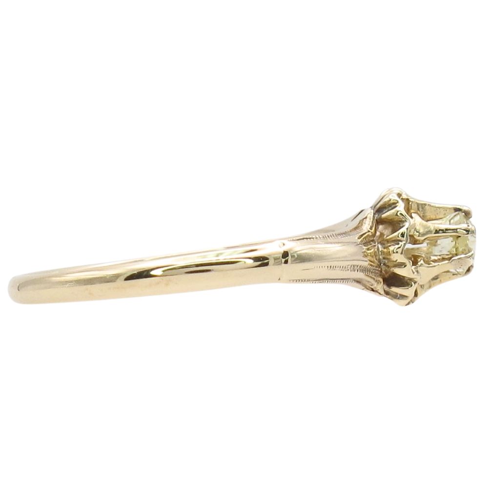 .15ct Solitaire Old Mine Cut Buttercup Victorian Ring 14K Yellow Gold Side .15ct Solitaire Old Mine Cut Buttercup Victorian Ring 14K Yellow Gold Side