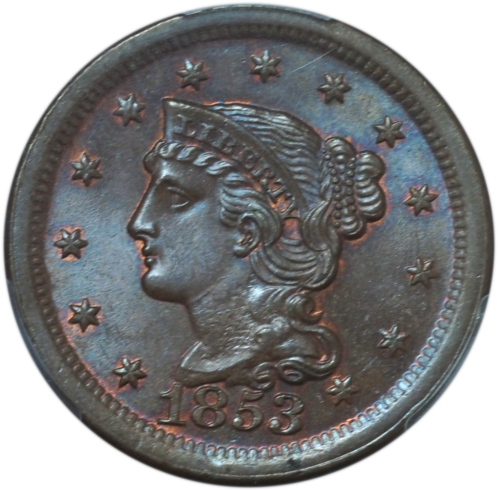 1853 Braided Hair Large Cent MS66BN PCGS – Exceptional Gem with Original Red Luster