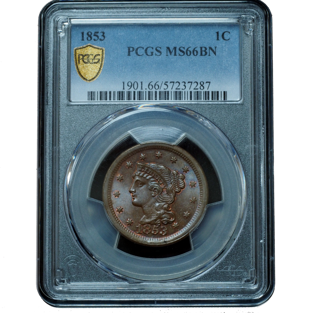 1853 Large Cent MS66BN PCGS (3) 1853 Braided Hair Large Cent MS66BN PCGS