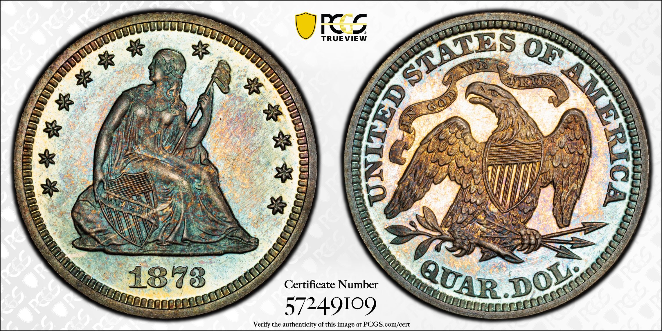Proof 1873 Seated Liberty Quarter PR65 PCGS Proof 1873 Seated Liberty Quarter PR65 PCGS