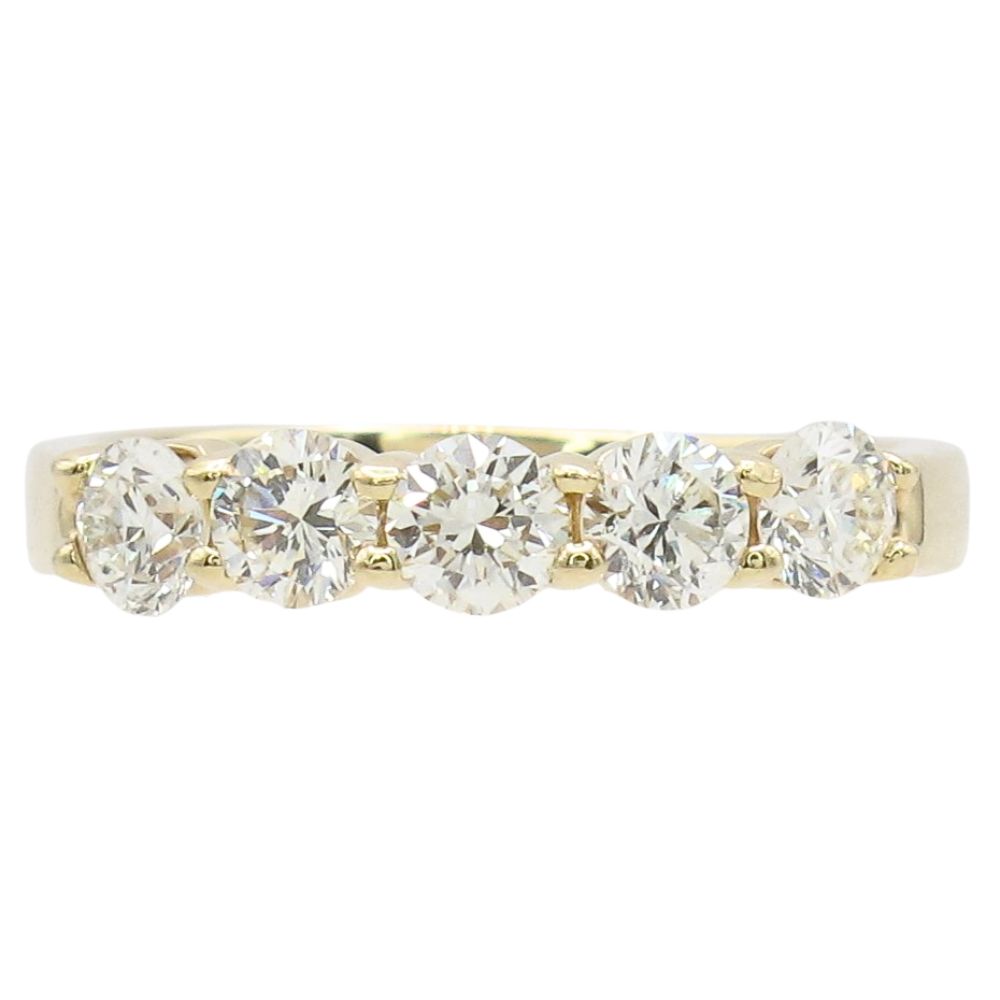 1ctw five Diamond Stack Band Ring 14K Yellow Gold Front 1ctw five Diamond Stack Band Ring 14K Yellow Gold Front