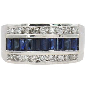 2.34ctw Sapphire & Diamond Men's Ring 14K White Gold Front