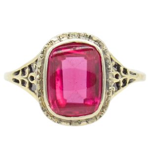 2.96ct Rectangle Ruby Filigree Vintage Ring 14K Two-Tone Gold Front