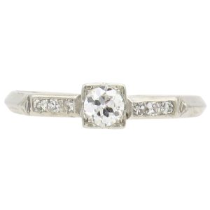 .37ctw Old European Diamond Art Deco Engagement Ring 18K White Gold Front