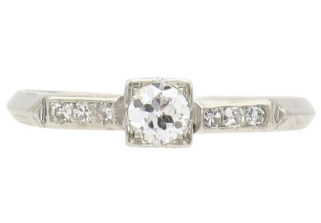 .37ctw Old European Diamond Art Deco Engagement Ring 18K White Gold Front