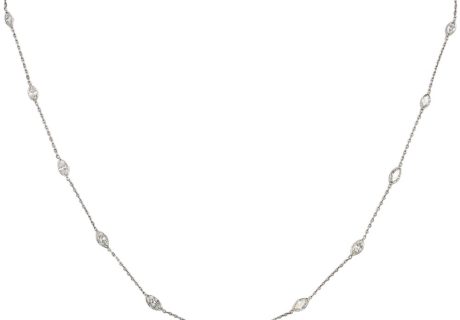 4.06ctw Marquise Diamond Station Necklace 14k White Gold Layout