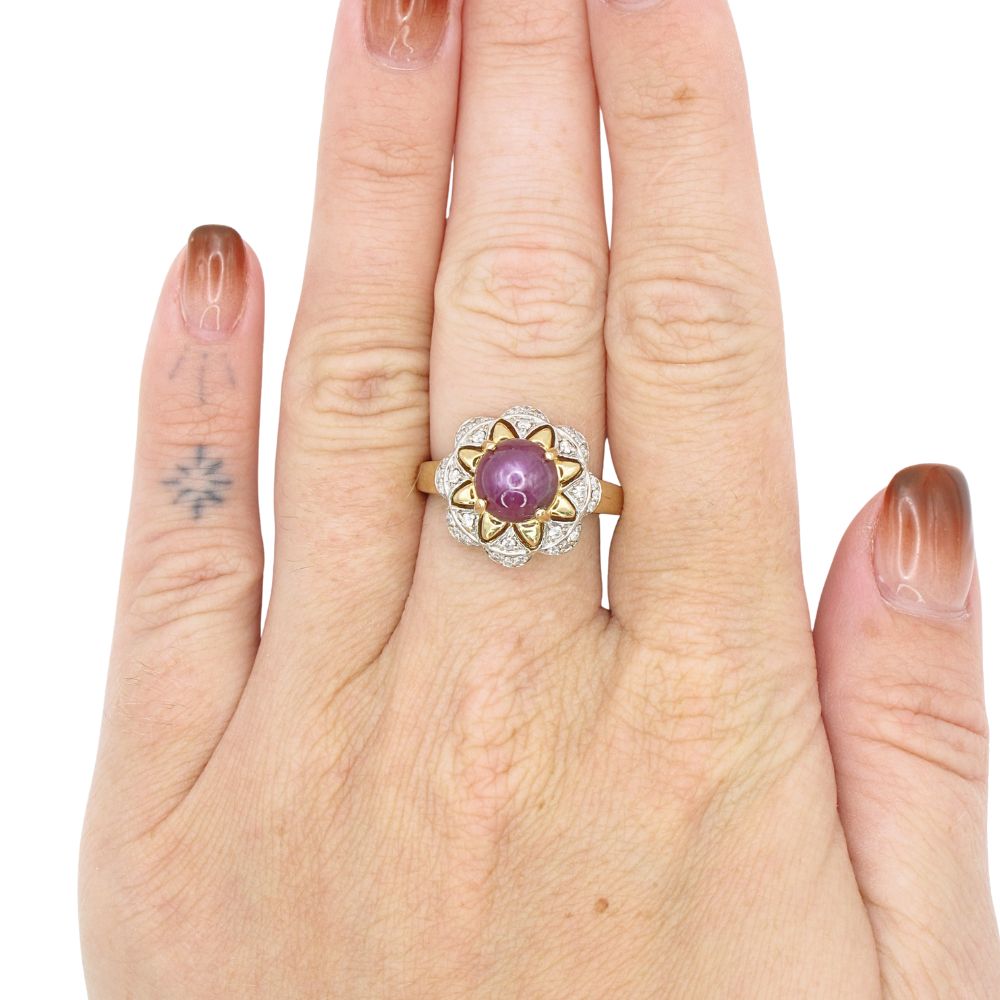4.83ctw Star Ruby Ring 14K Two-Tone Worn 4.83ctw Star Ruby Ring 14K Two-Tone Worn